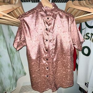 Silky floral printed collared button up